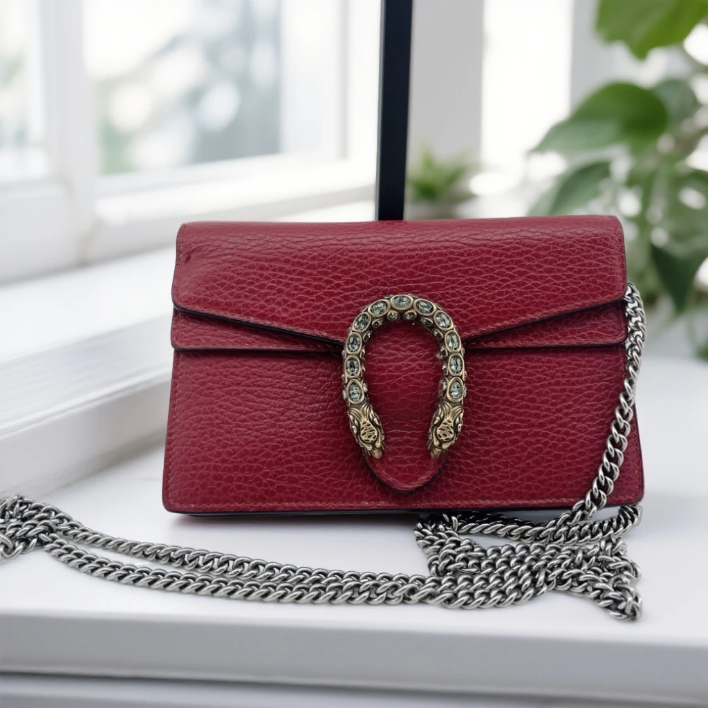 95新 GUCCI/古驰  红色钻扣酒神链条包 1701 6735