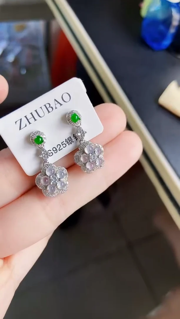 翡翠银S925镶嵌耳饰14
