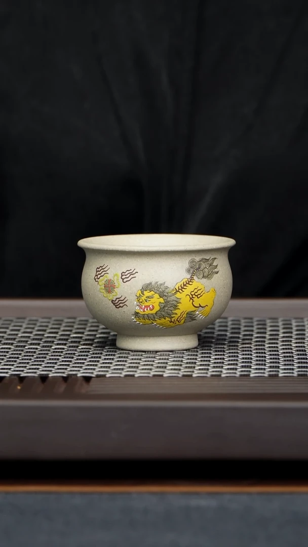 茶杯段泥狮子炉式杯原矿零添加羊脂白玉段全手工制作128毫升