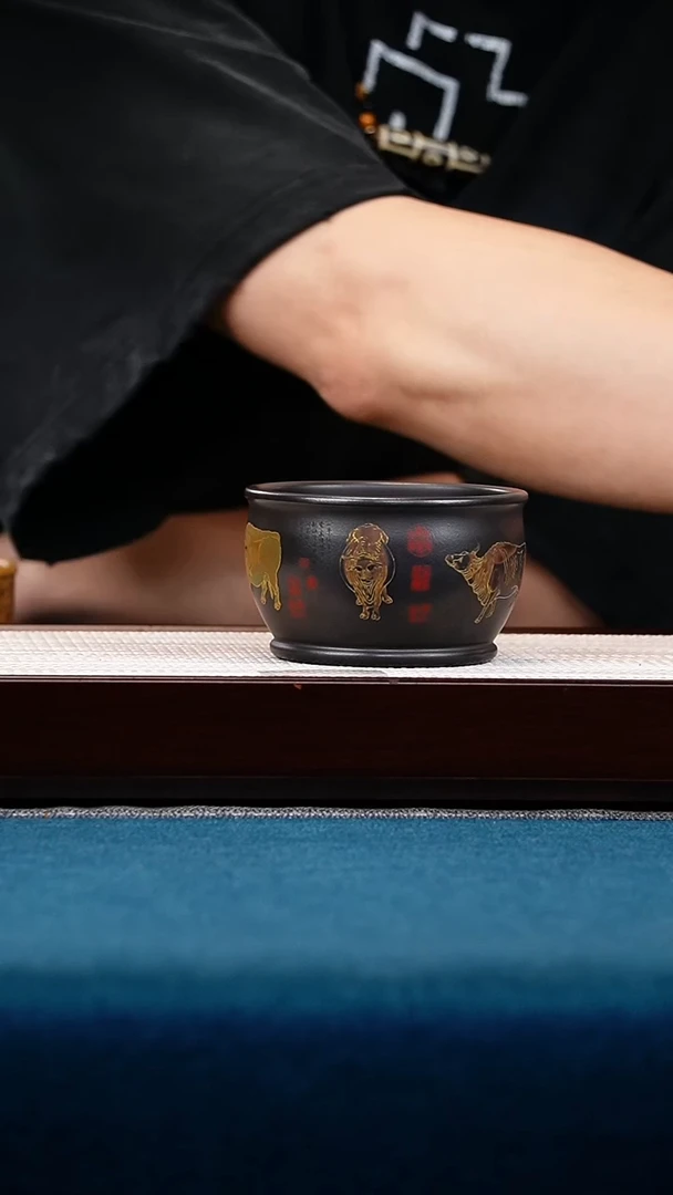 茶壶紫砂石黄五牛主人杯