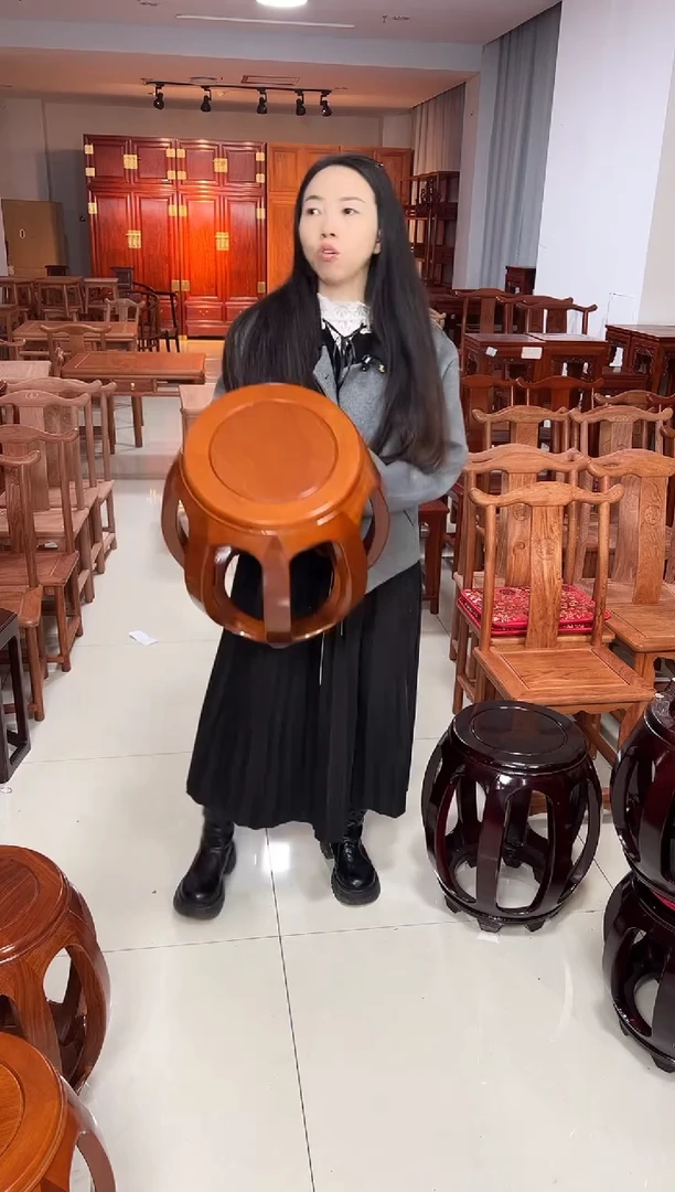 花梨木类端景台非洲金花梨大鼓凳43.5