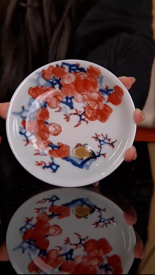 李华手绘青花红彩鸿运当头小壶承