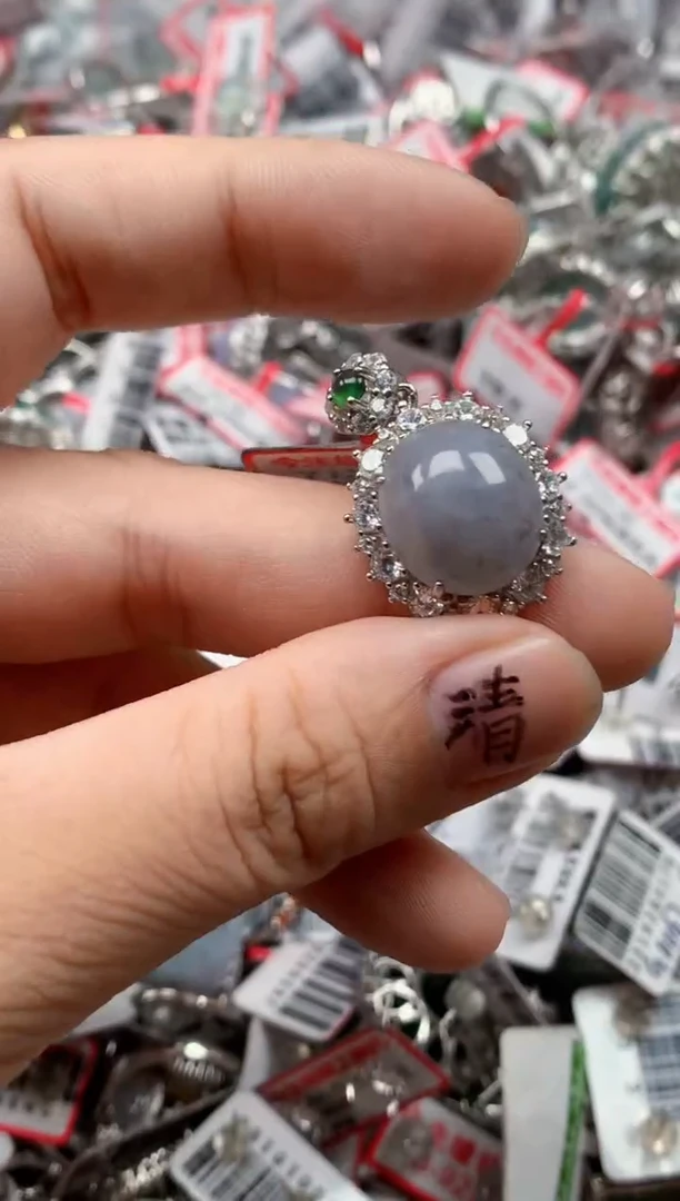银S925镶嵌戒指翡翠天然A货缅甸翡翠