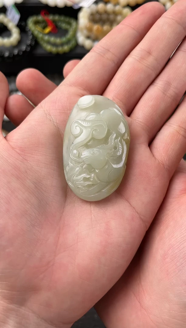 【闪购商品】和田玉手把件未镶嵌且末糖青白手把件微色差