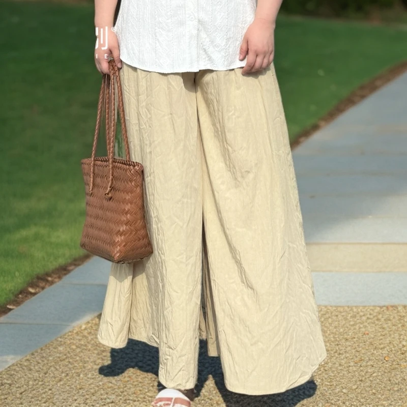 福饮沸别【茶韵诗意】大码胖MM百搭通勤禅意中式休闲阔腿裤2332