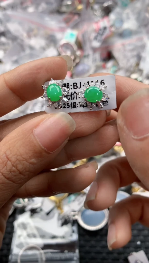 银S925镶嵌戒指翡翠666---2