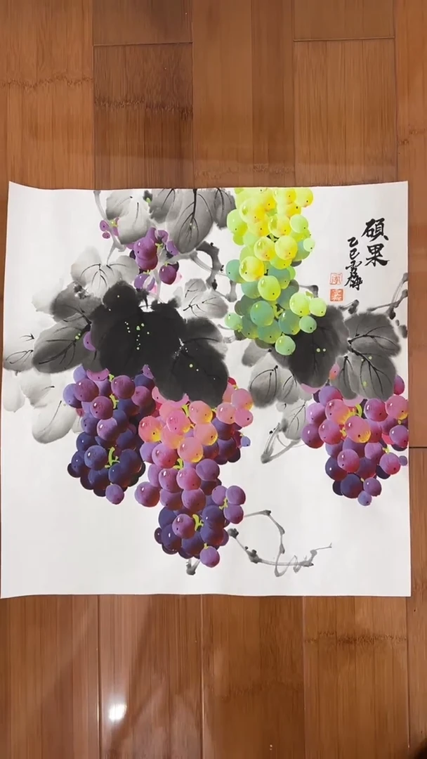 国画【福利，纯手工手绘】李雪梅葡萄50*50厘米