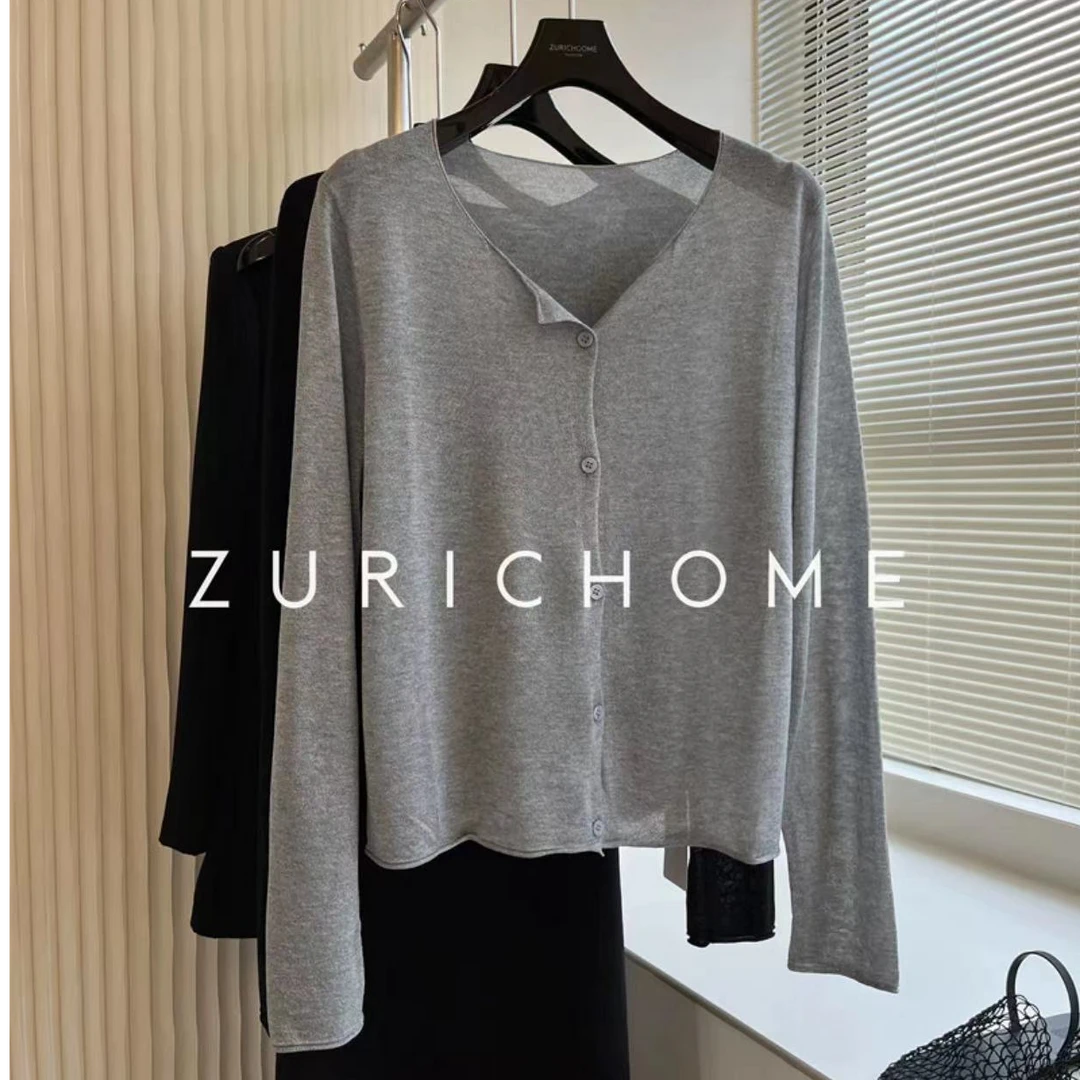 福利-选择编码拍-浅灰色针织衫夏季薄款夏季纯色开衫上衣女