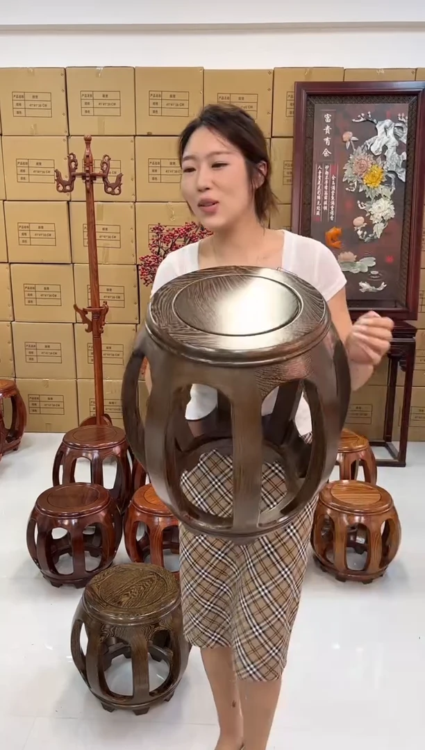 鸡翅木类家具国标鸡翅木大号鼓凳假一赔四