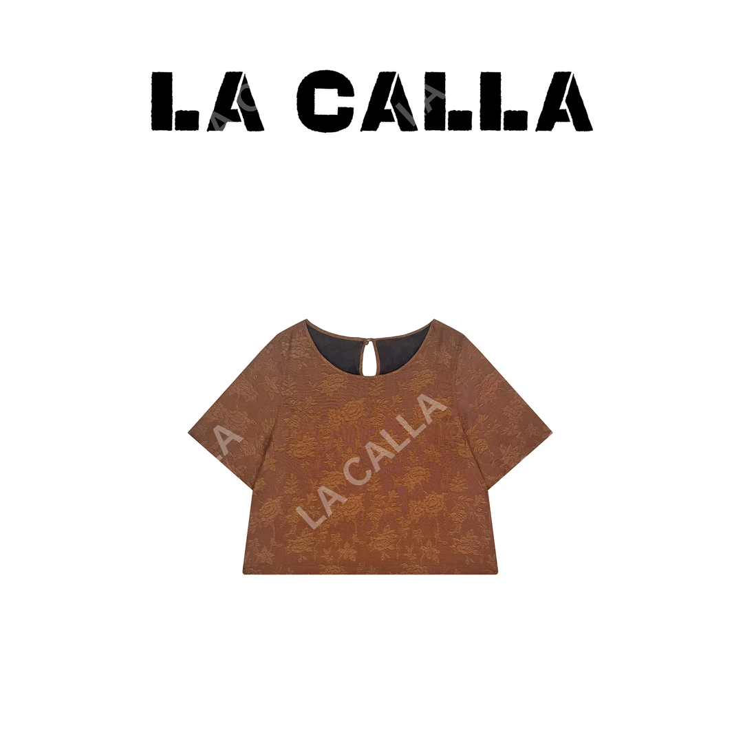 LA CALLA双面千孔新中式咖色夏季圆领休闲潮流T恤L1091