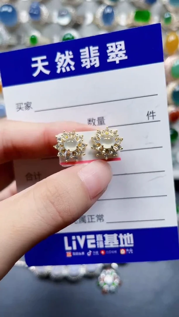 银S925镶嵌翡翠耳饰743