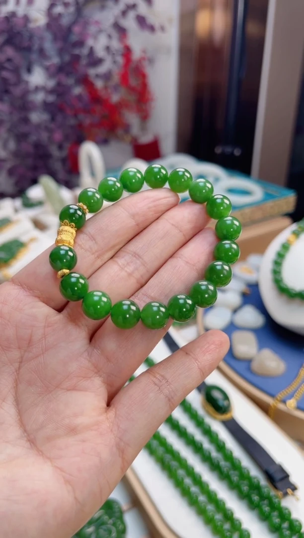 【闪购商品】和田玉手串18K金镶嵌高阶 9.5mm