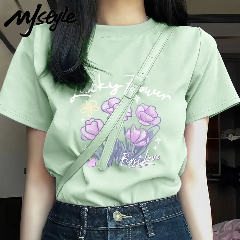 MJSTYLE100%纯棉夏日多巴胺穿搭美式短袖复古设计感上衣女t恤潮牌