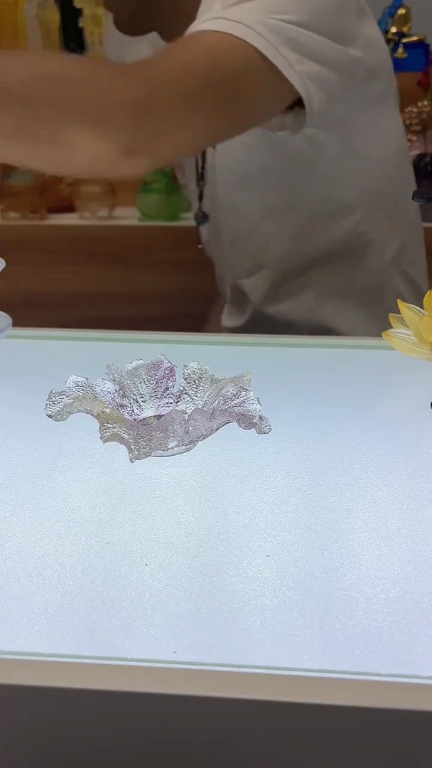 琉璃手工艺品百财茶漏架淡紫色