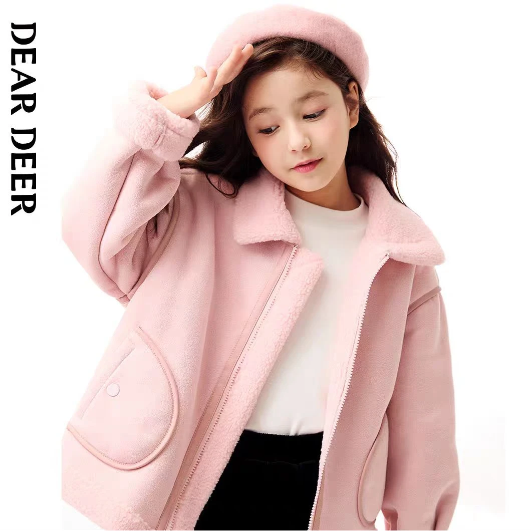 【门店同款】迪迪鹿童装女童外套2024冬季新款毛领落肩袖上衣保暖