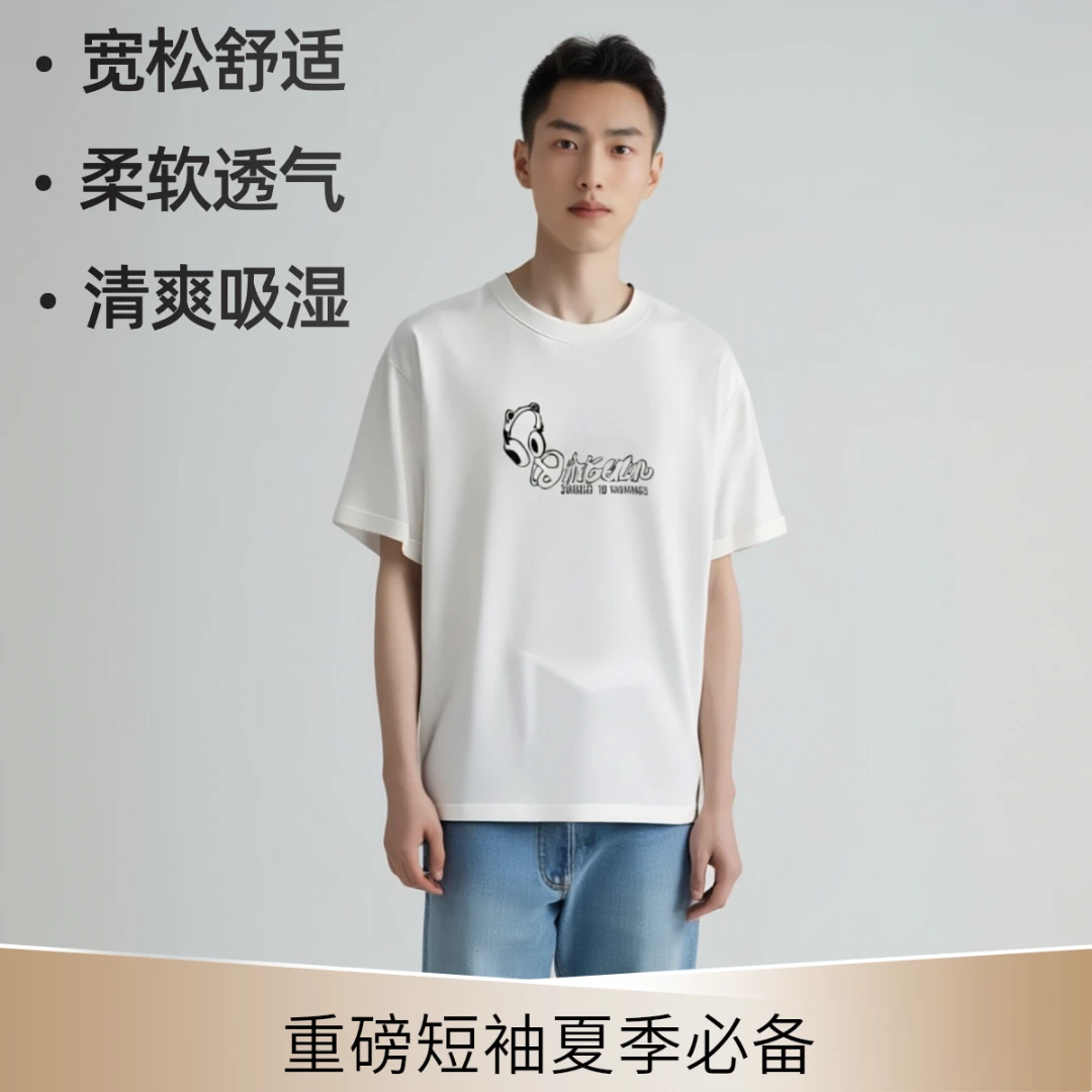 雷顿卡斯美式痞帅重磅短袖T恤青年男女百搭款夏季ins潮牌圆领上衣