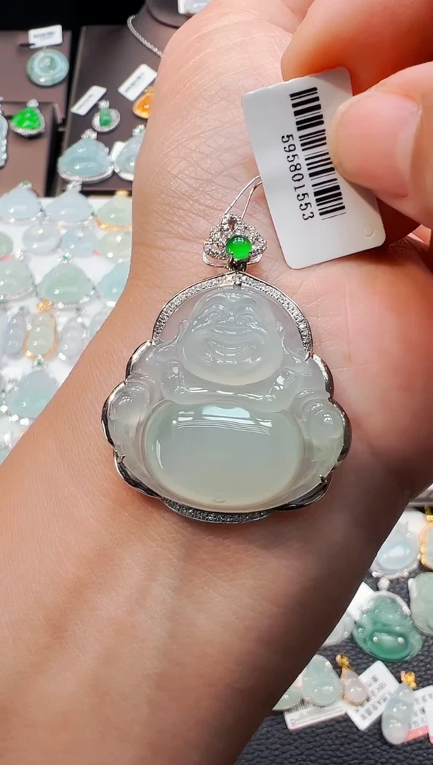 吊坠(不含链)18K金镶嵌翡翠佛公吊坠1553