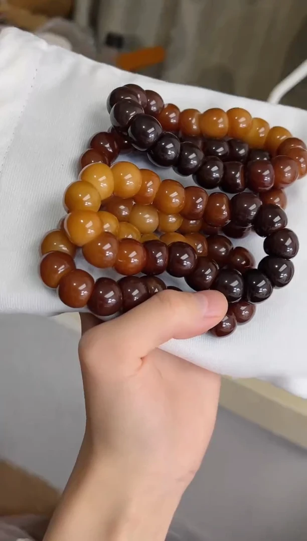 菩提根/象牙果手串z94渐变焦糖玉化大肠14手串