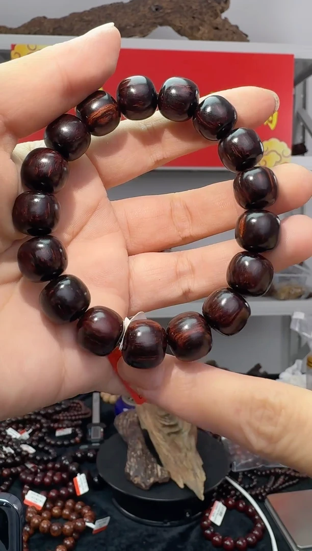 降真香手串/手链海南红降1213高货黑金芝麻点满油老型珠单圈