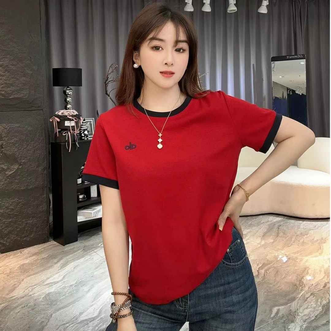 889夏季新款潮流撞色拼接【刺绣字母】简约百搭宽松短袖上衣
