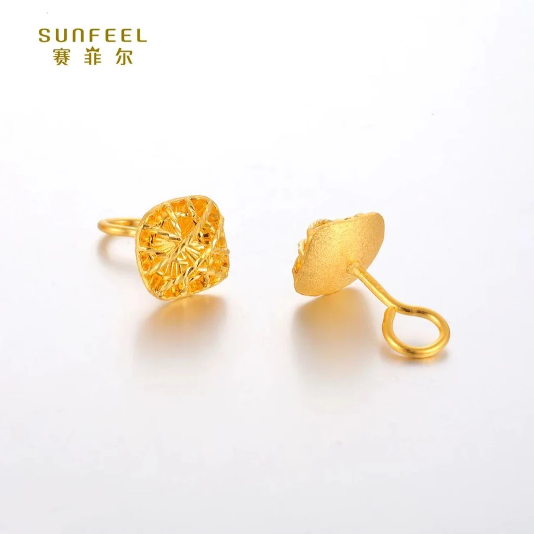 赛菲尔5G足金小方糖黄金耳钉弯针耳饰爆闪送女孩送礼物