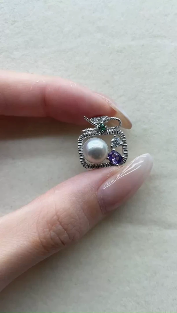 银S925镶嵌海水珍珠吊坠15