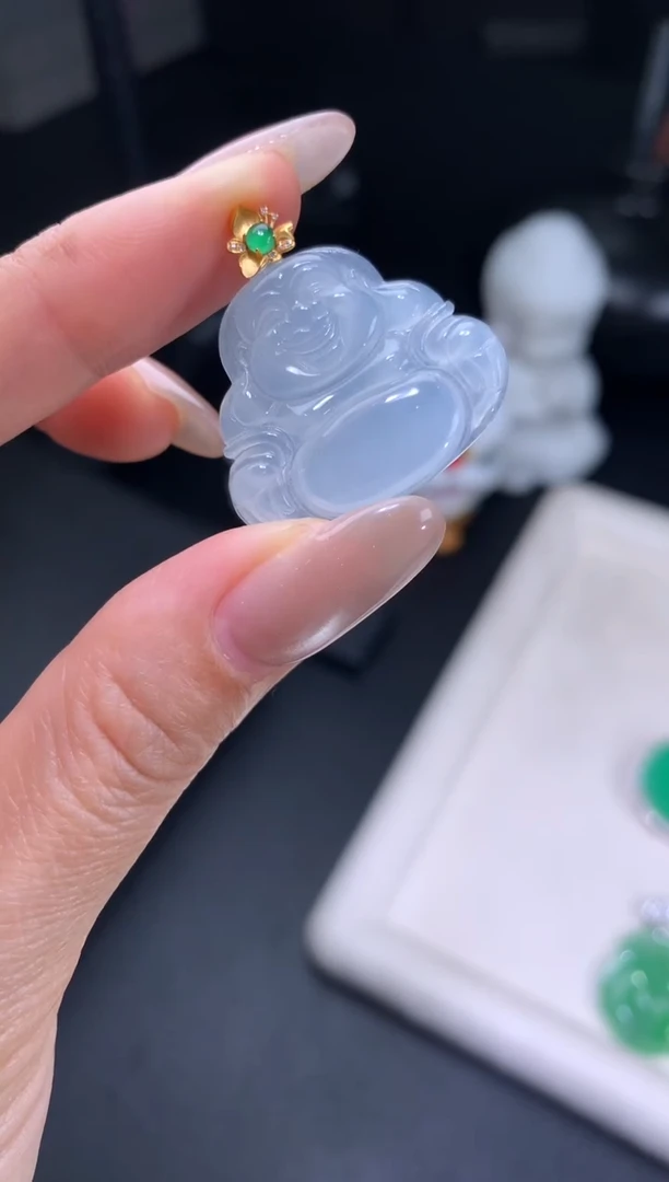 吊坠(不含链)18K金镶嵌翡翠