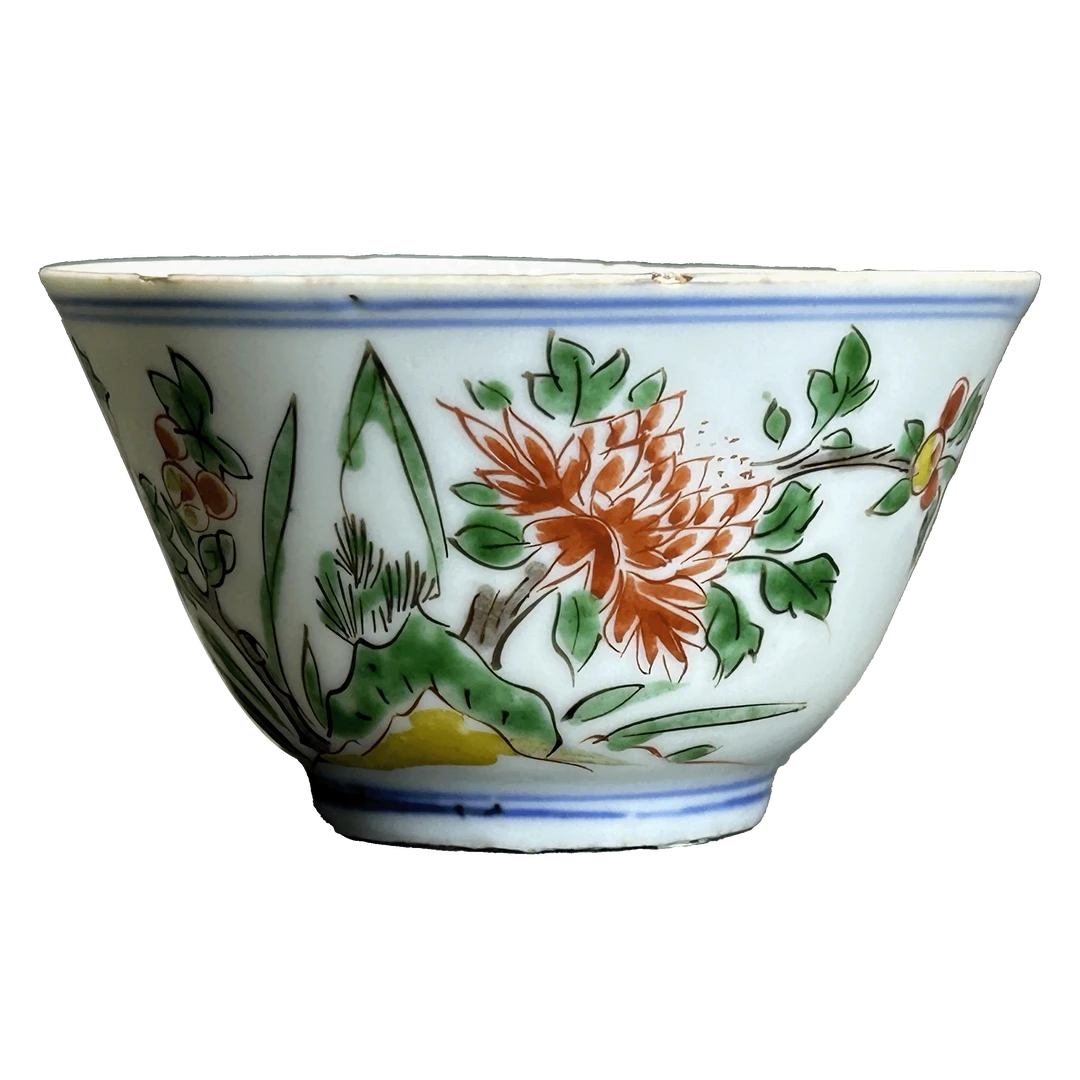 25201394x青花五彩花卉纹杯