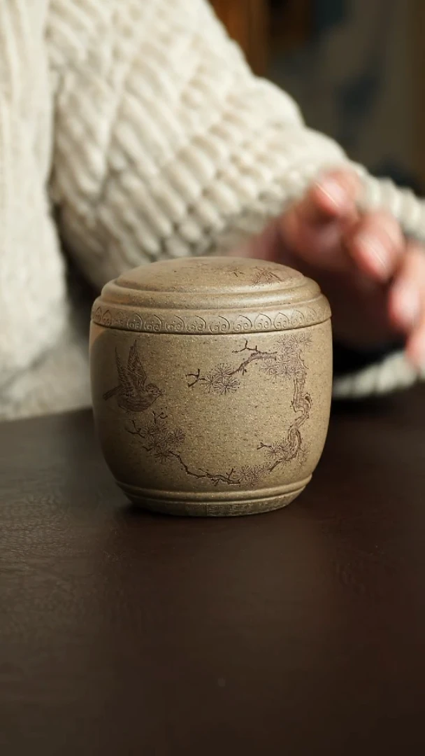 茶杯紫砂40号 松鸟茶叶罐80克 徐群老师 宜兴紫砂原矿作品