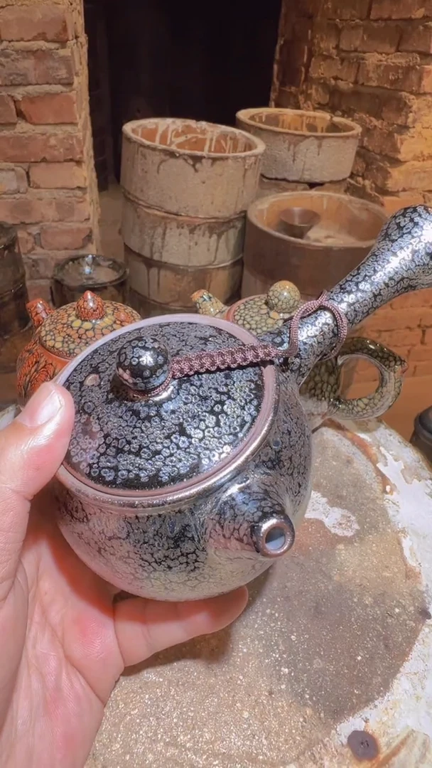 茶盏幽**境95建盏壶油滴侧把
