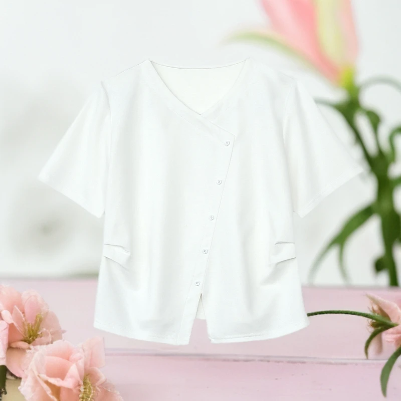 【纭季原创】衣长56-61春季新款时尚简约百搭纯色减龄T恤女D2588