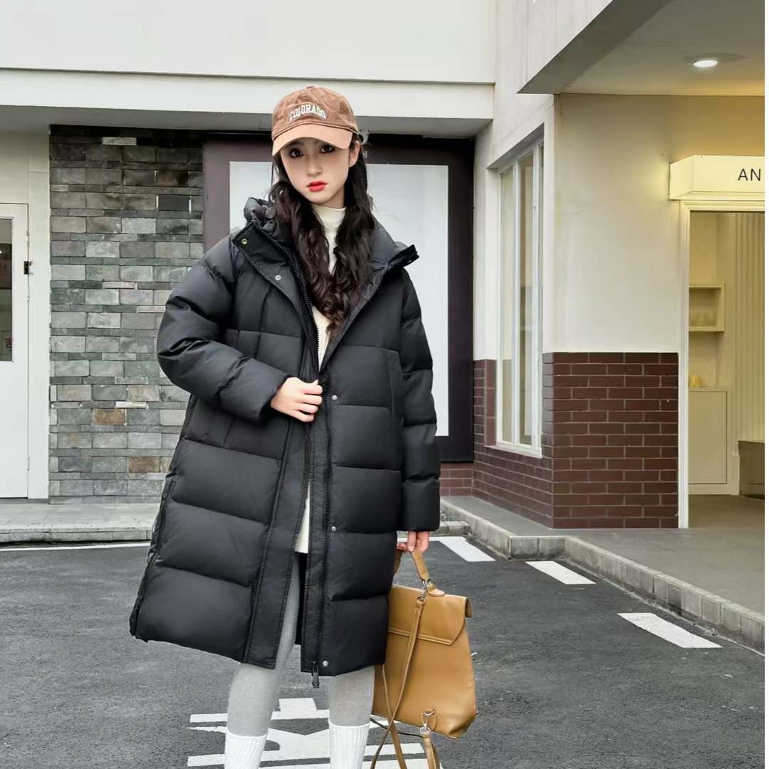 中大童中长款厚宽松黑色加厚95白鸭绒时尚青少年反季羽绒外套