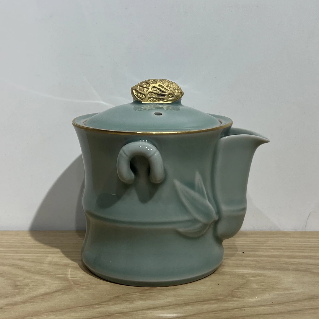 闻兮茶器廷怀窑一鸣惊人竹节壶陶瓷手抓壶金蝉泡茶壶