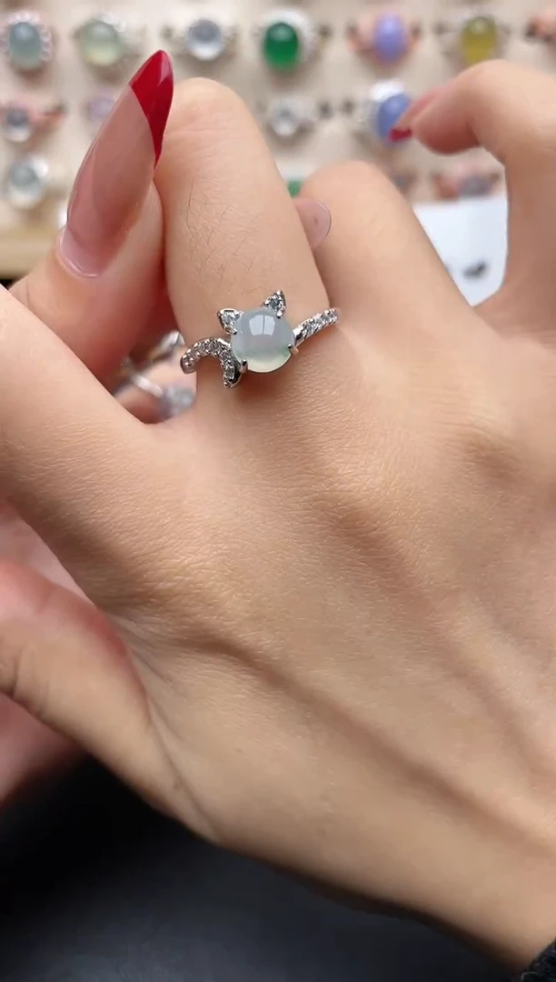 【闪购商品】翡翠戒指银S925镶嵌一物一证一礼盒