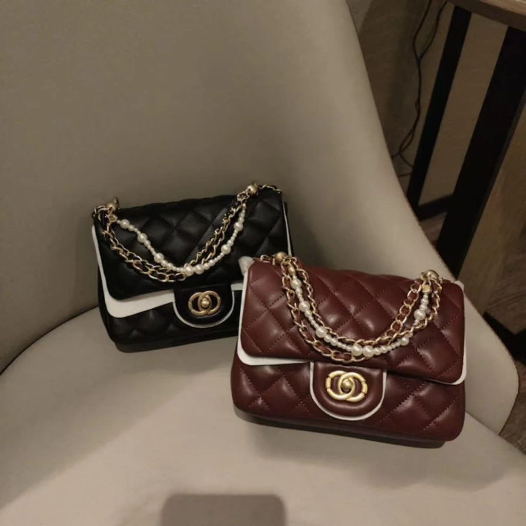 【珍珠小方胖】耐磨轻奢简约风夹层拉链袋单肩包手拎包黑色包经典