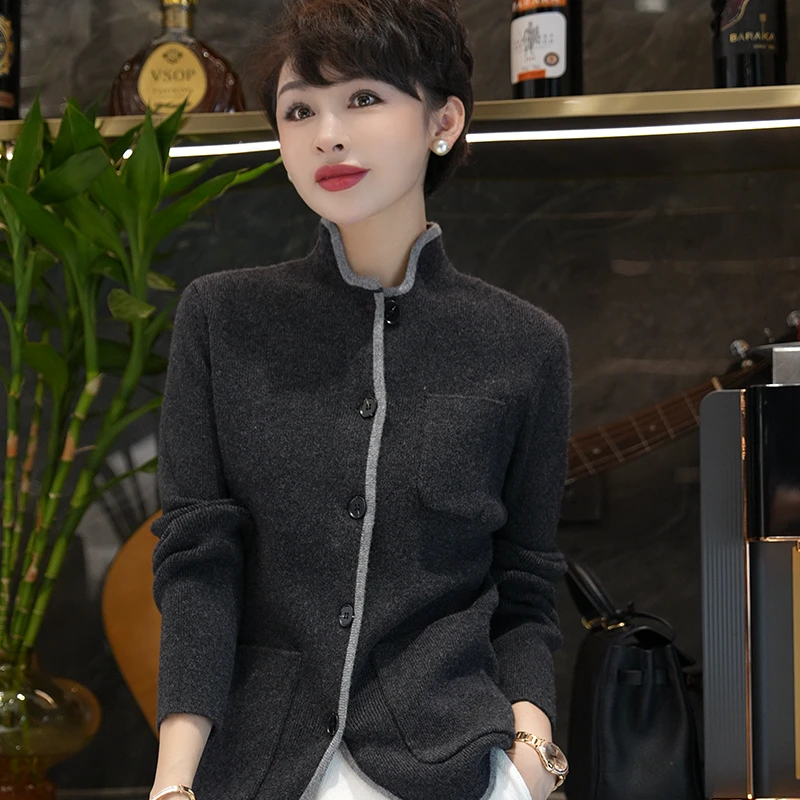 名港-高支100强缩澳毛【‌匠心臻品】立领针织外套 MG8339