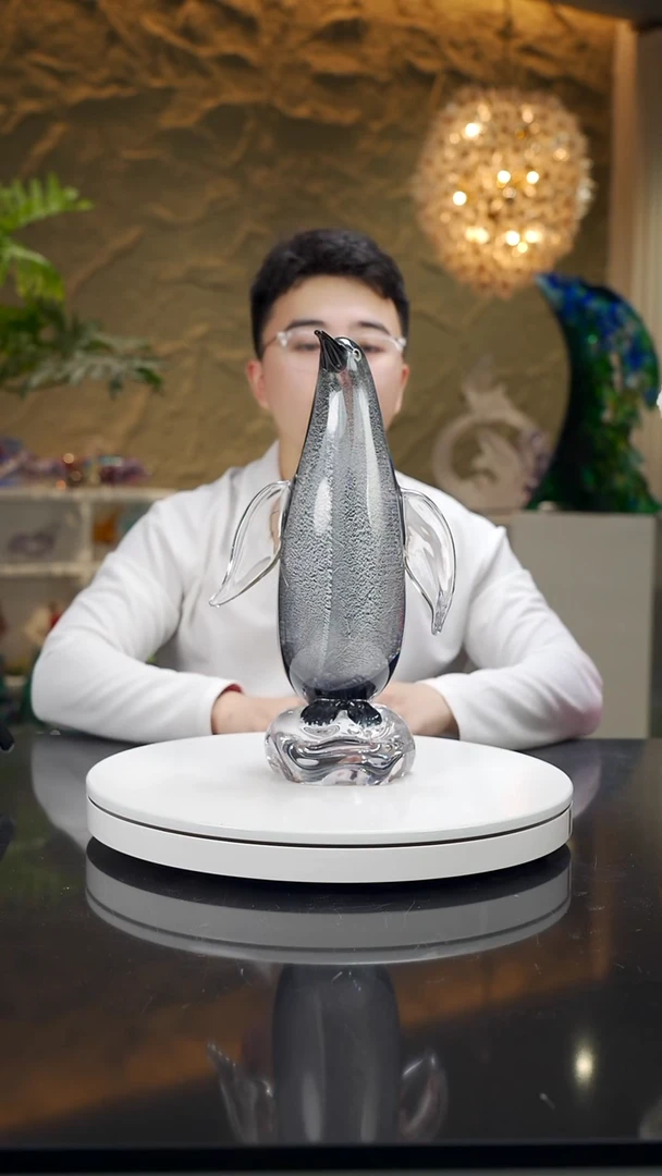 手工艺品琉璃黑灰色银箔企鹅摆件