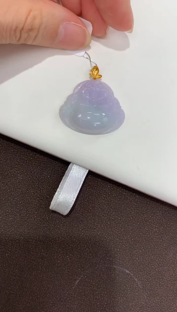 翡翠18K金镶嵌吊坠(赠链)天然缅甸a货翡翠