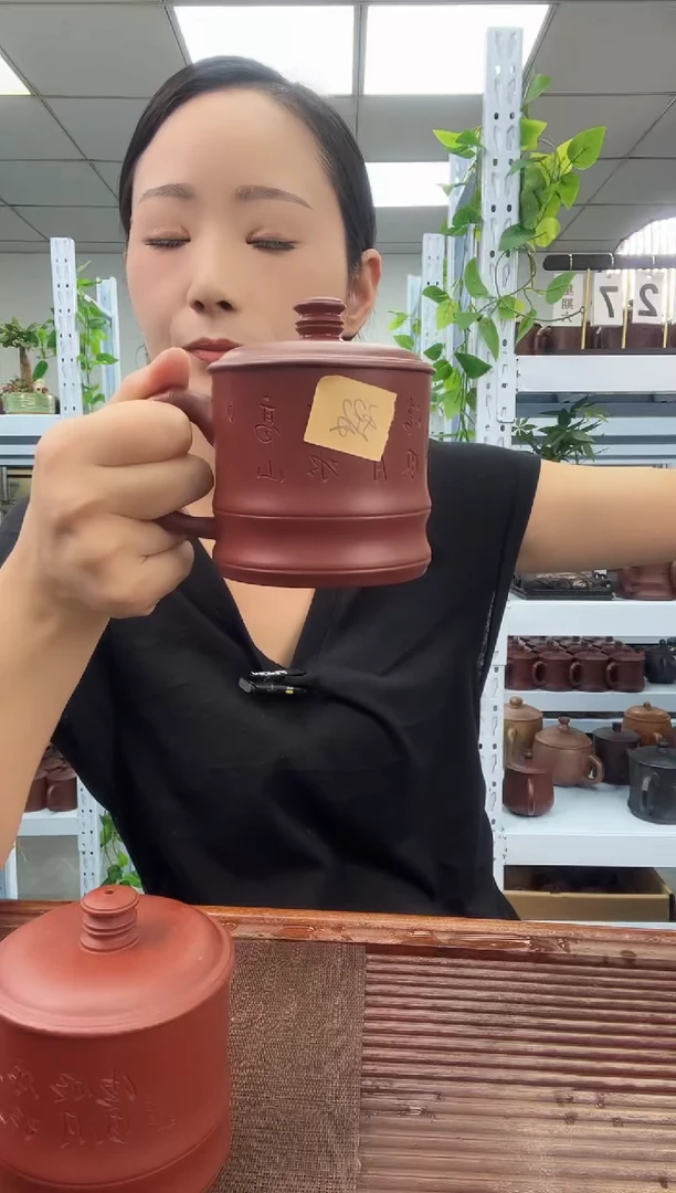宜兴原矿紫砂全手工盖杯红高山