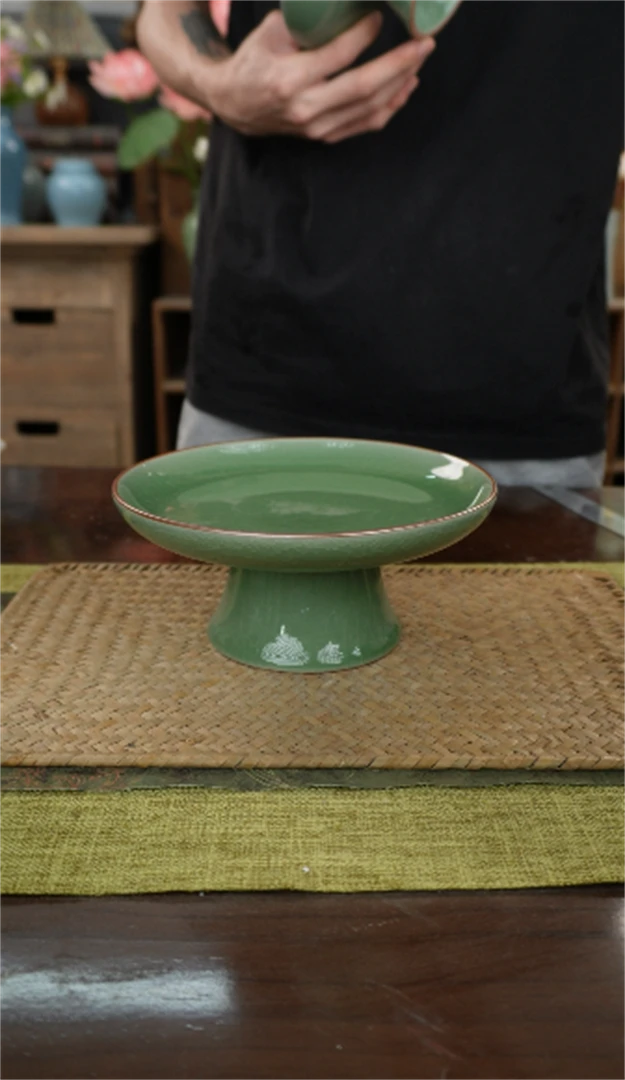【闪购商品】梅子青团圆高足细脚果盘18cm