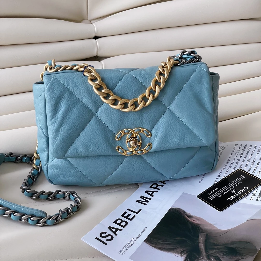 99新 Chanel/香奈儿 19bag小号蓝色29开保卡 JM12-0412