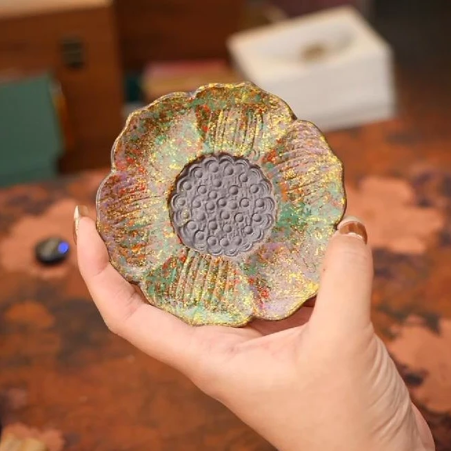 寻物志岩矿彩陶莲蓬杯垫茶杯托 A13648