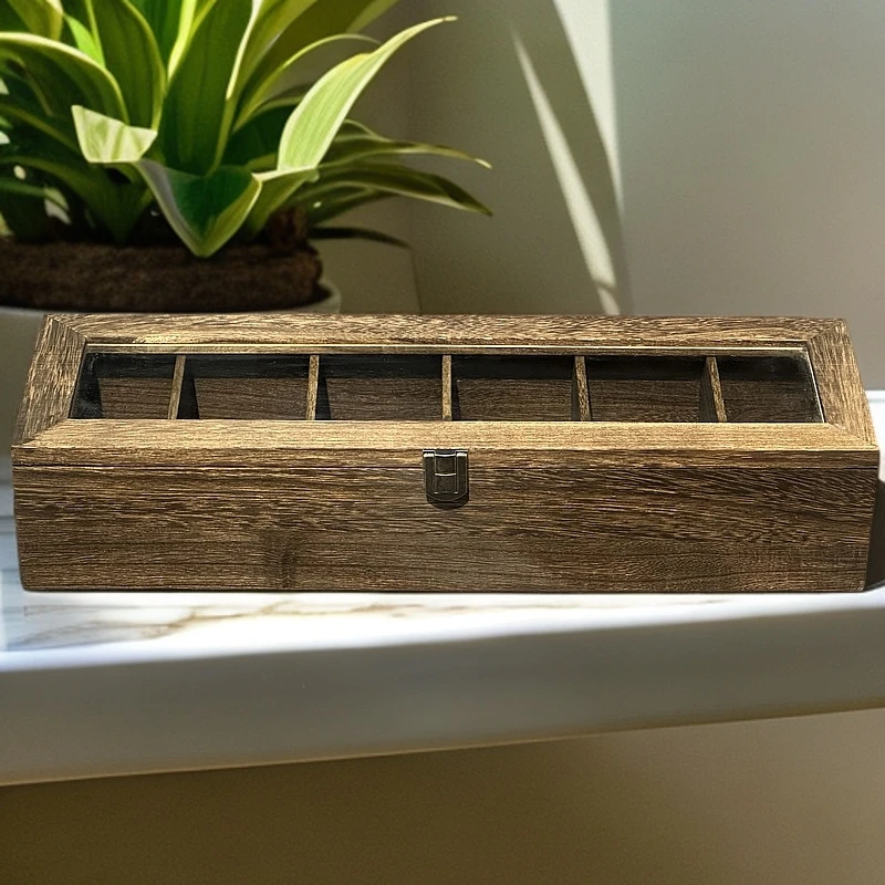 防尘水墨桌面收纳盒木盒带锁饰品盒手饰家用木质盒子方形戒指1153