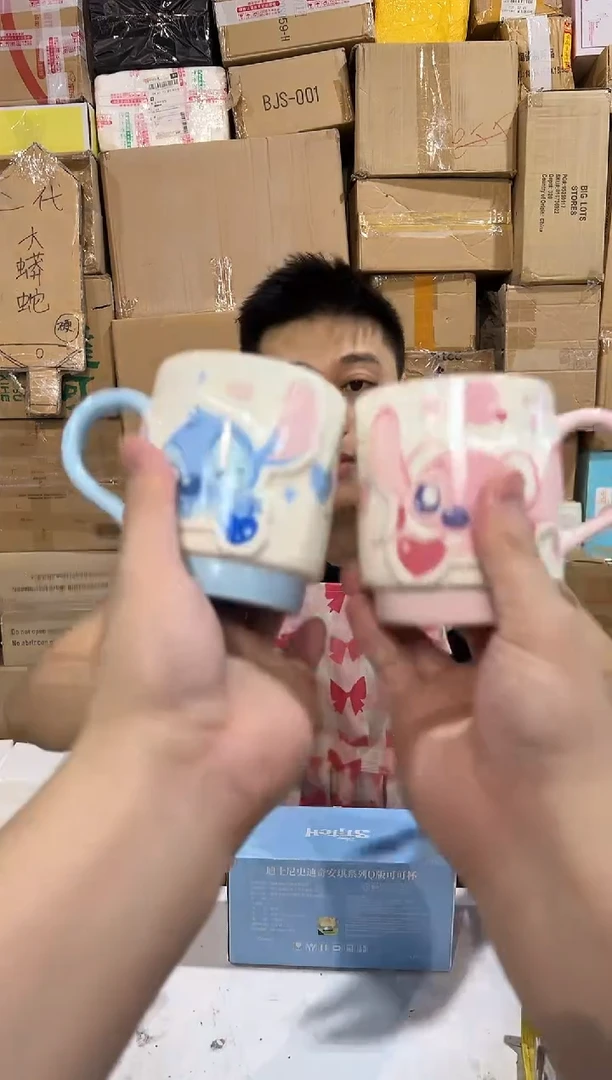 瓷片原盒Q版史迪仔安琪对杯