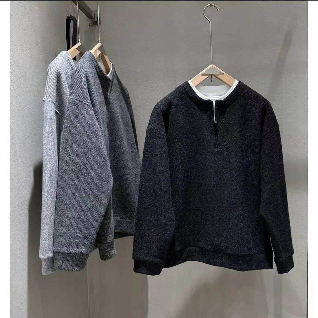 冬季新款加绒加厚雪花绒仿毛衣假两件半拉链卫衣7557