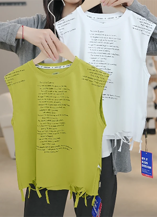 【耀选】冰感棉索罗娜儿童夏季无袖背心字母破洞韩版背心休闲外穿