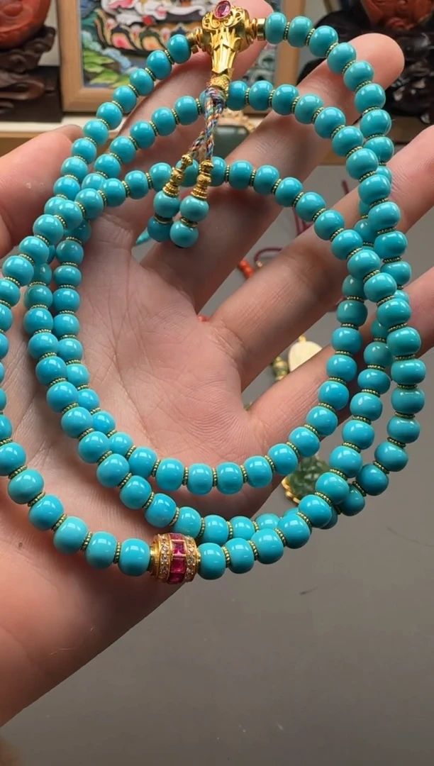 【闪购商品】绿松石手串手串18K金镶嵌手串手串108