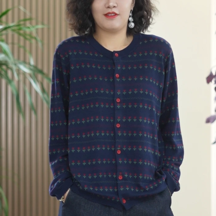 提花桑蚕丝绵羊毛针织衫女减龄花朵百搭开衫外套秋季软柔弹上衣