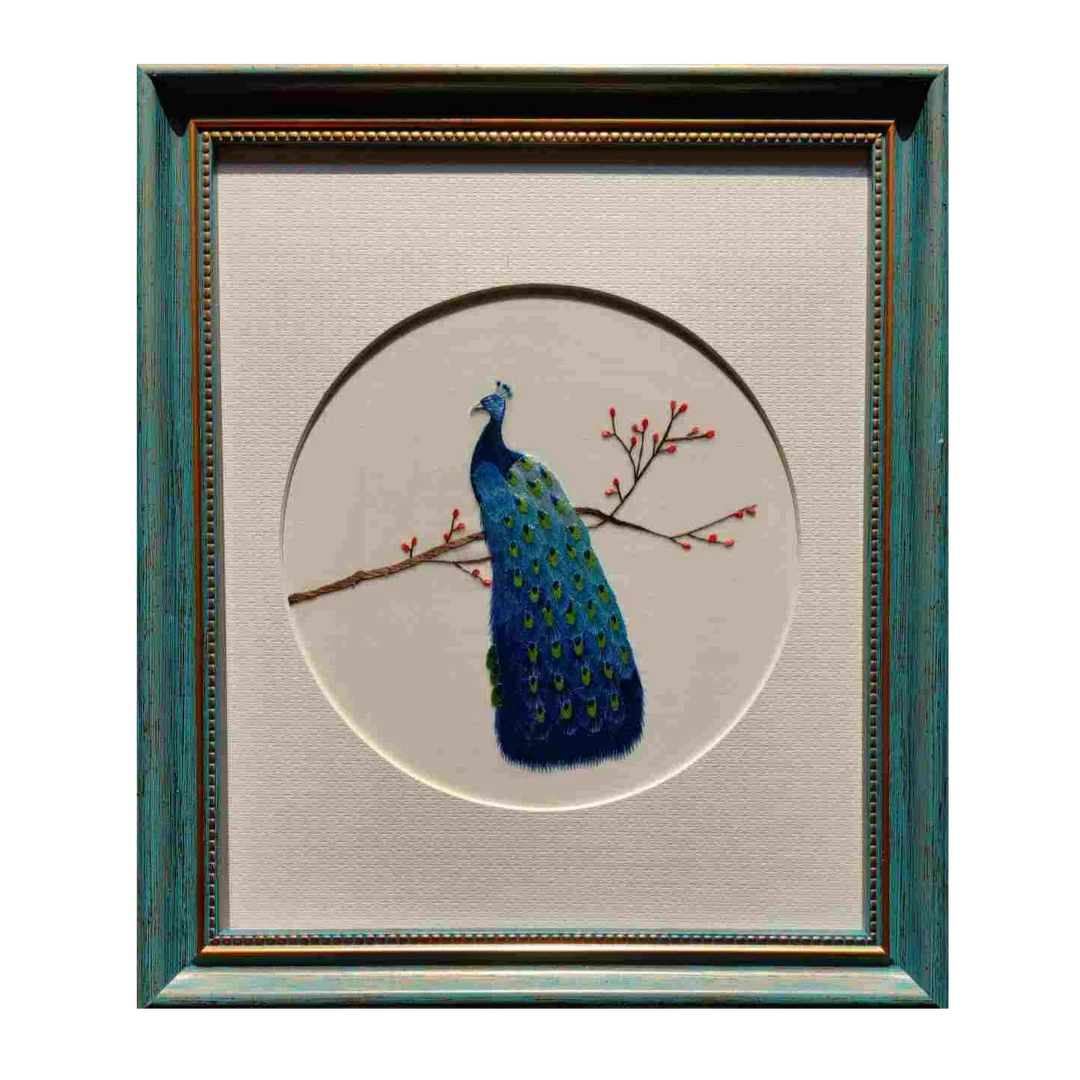ZP苏绣非遗手工蚕丝乱针绣孔雀摆挂两用现代工艺画办公室背景挂画