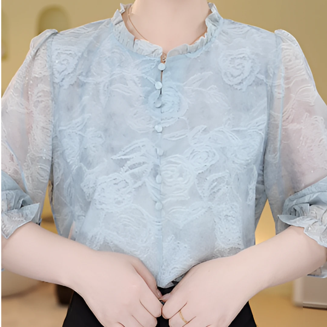 杭州专柜 春夏新款简约圆领通勤衬衫女E-7061